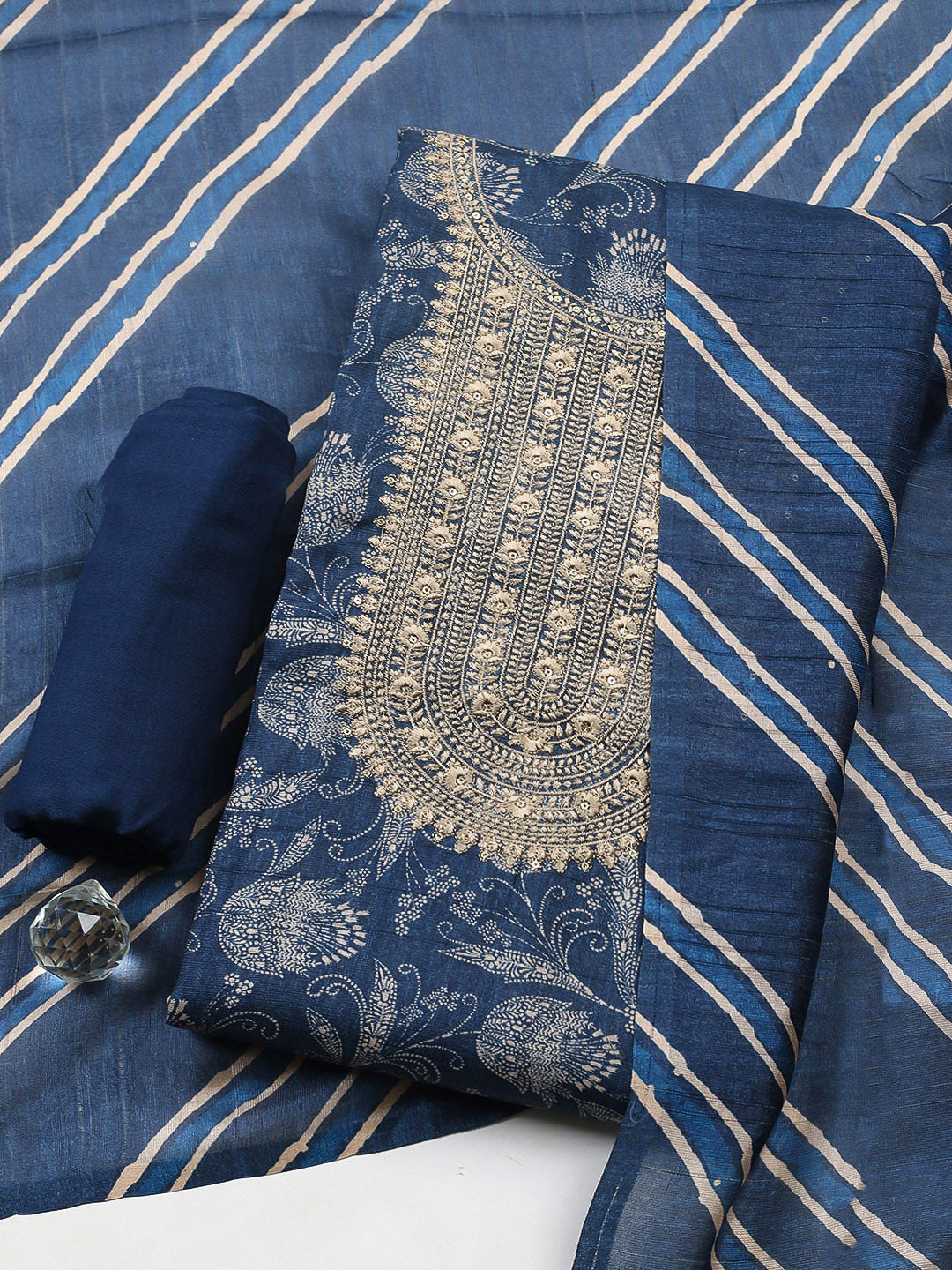 Embroidered Cotton Blend Unstitched Suit With Pant &amp; Dupatta