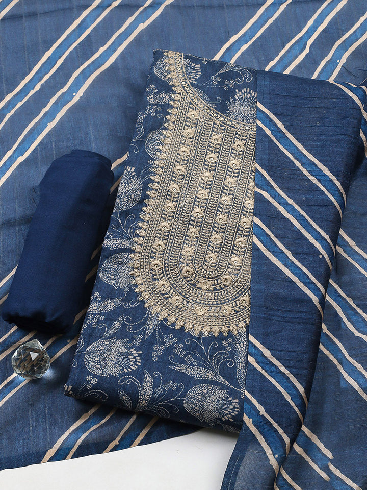 Embroidered Cotton Blend Unstitched Suit With Pant &amp; Dupatta