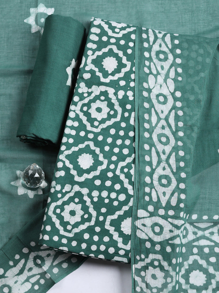 Printed Cotton Blend Unstitched Suit With Pant &amp; Dupatta
