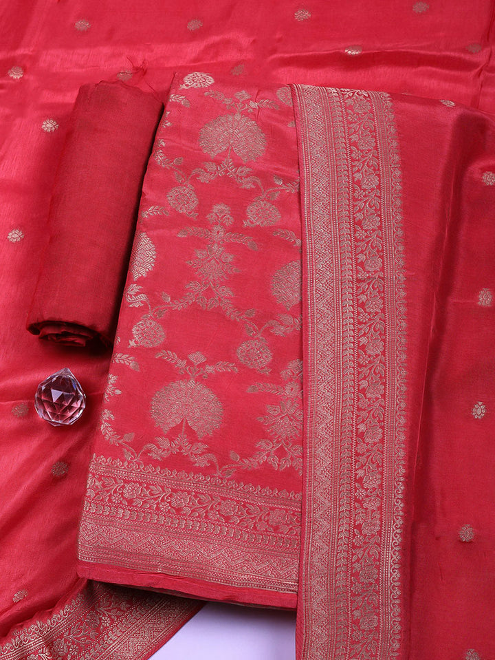 Woven Design Chanderi Unstitched Suit With Pant &amp; Dupatta