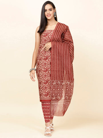 Printed Cotton Unstitched Suit Piece With Dupatta