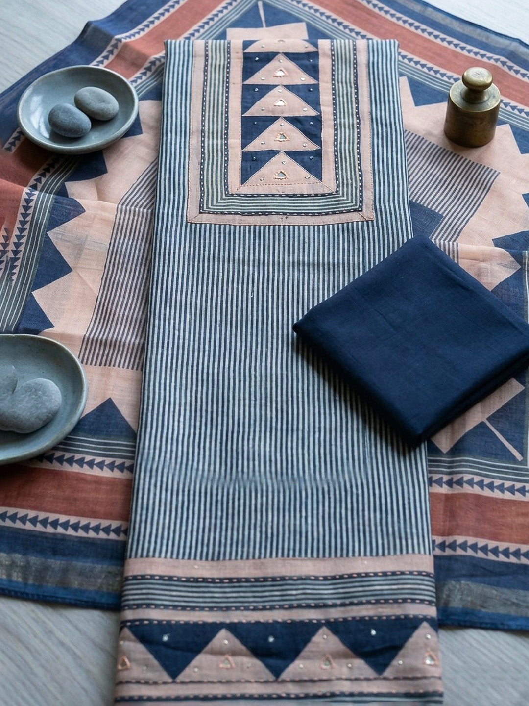Printed Linen Blend Unstitched Suit With Pant &amp; Dupatta