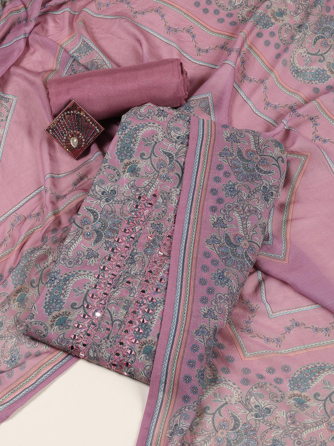 Floral Printed Muslin Unstitched Suit Piece With Dupatta