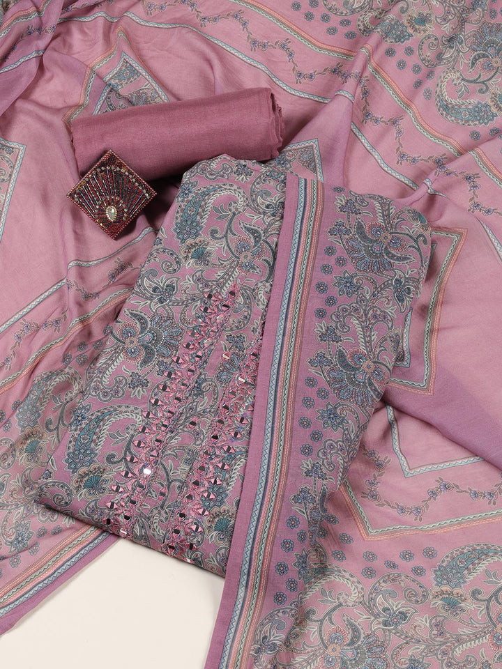 Floral Printed Muslin Unstitched Suit Piece With Dupatta