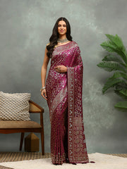 Stone Work Satin Embroidery Saree