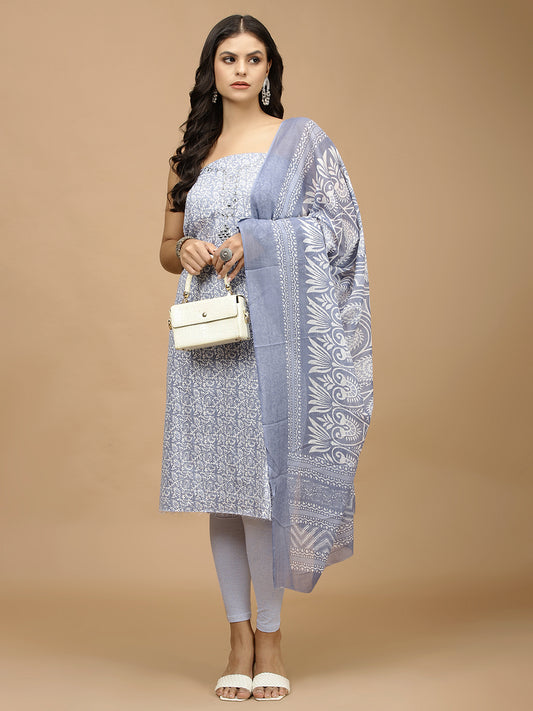 Printed Cotton Unstitched Suit With Dupatta