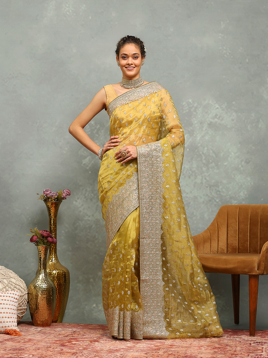 Zari Embroidered Organza Saree