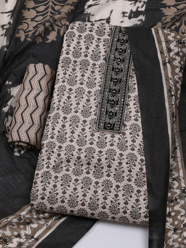 Printed Cotton Blend Unstitched Suit With Dupatta