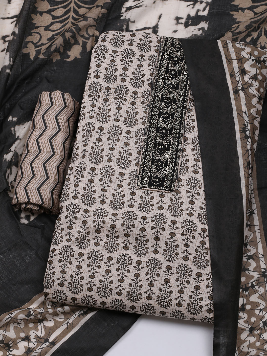 Printed Cotton Blend Unstitched Suit With Dupatta