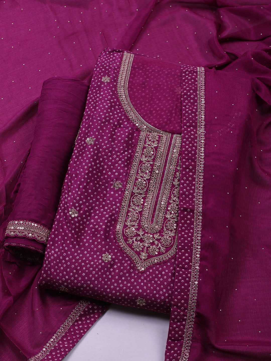 Embroidered Art Silk Unstitched Suit With Dupatta
