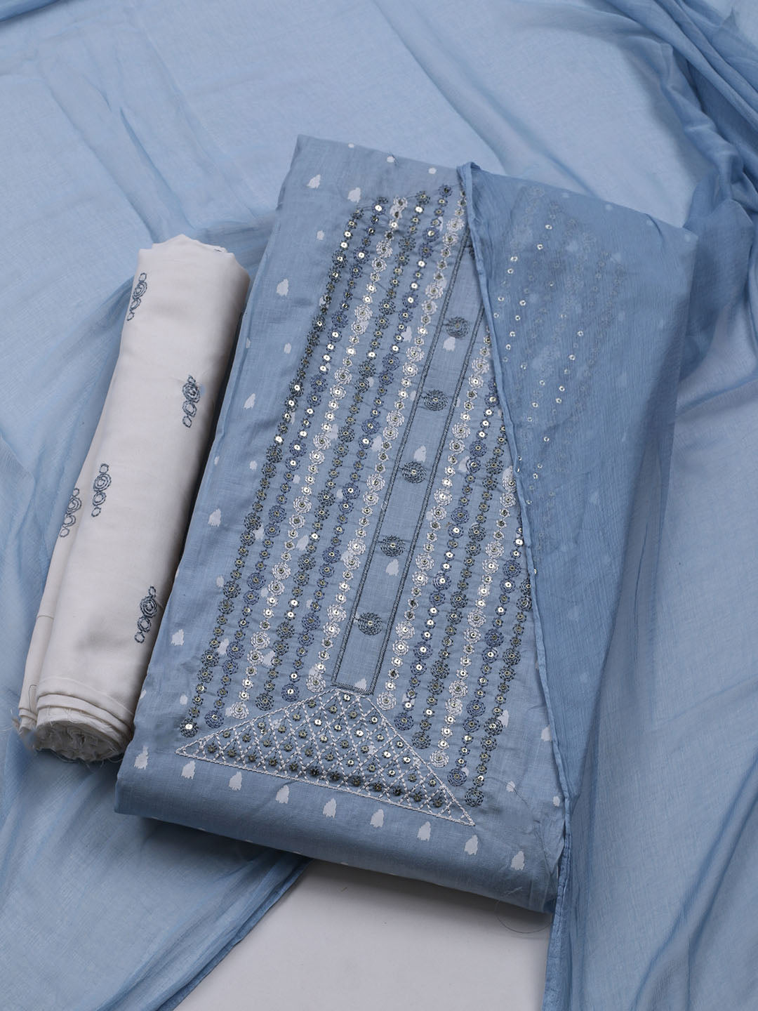 Neck Embroidered Cotton Blend Unstitched Suit With Dupatta
