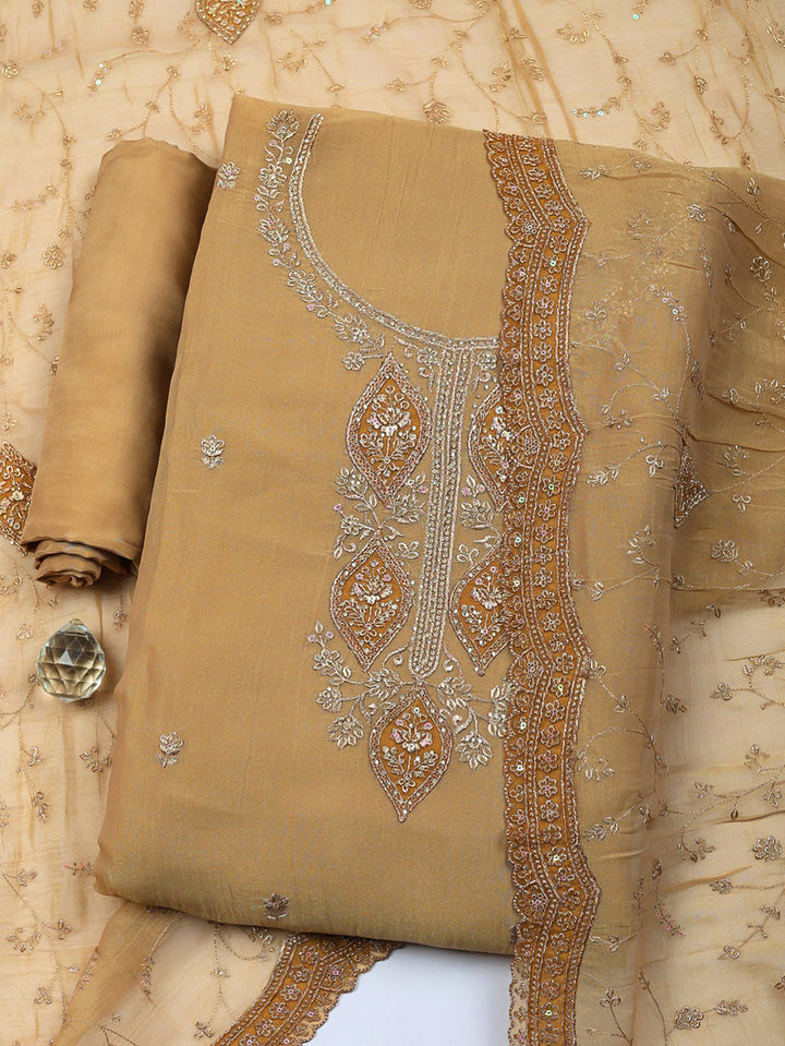 Embroidered Tissue Unstitched Suit With Pant &amp; Dupatta