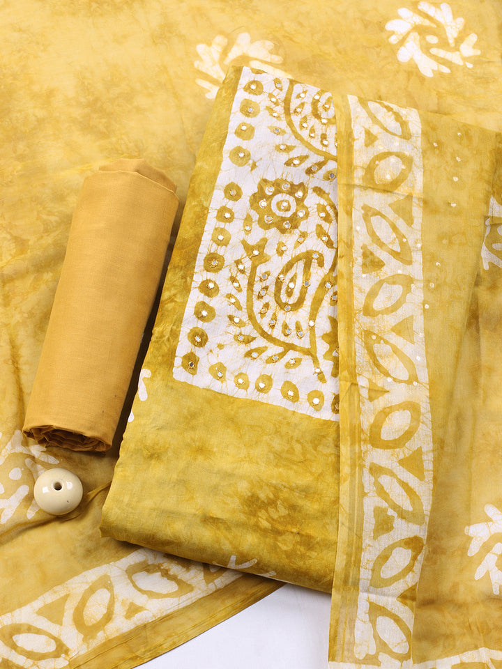 Embroidered Cotton Blend Unstitched Suit With Pant &amp; Dupatta