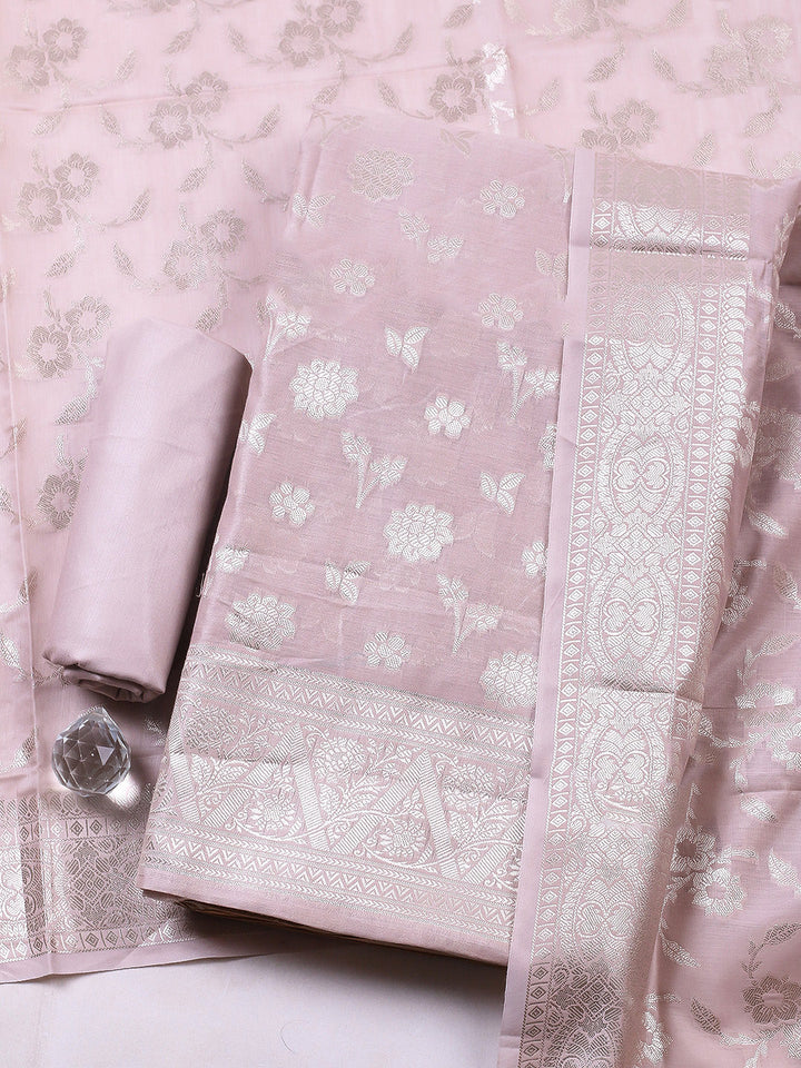 Woven Design Chanderi Unstitched Suit With Pant &amp; Dupatta