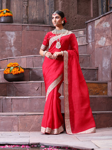 Sequin Embroidery Organza Saree