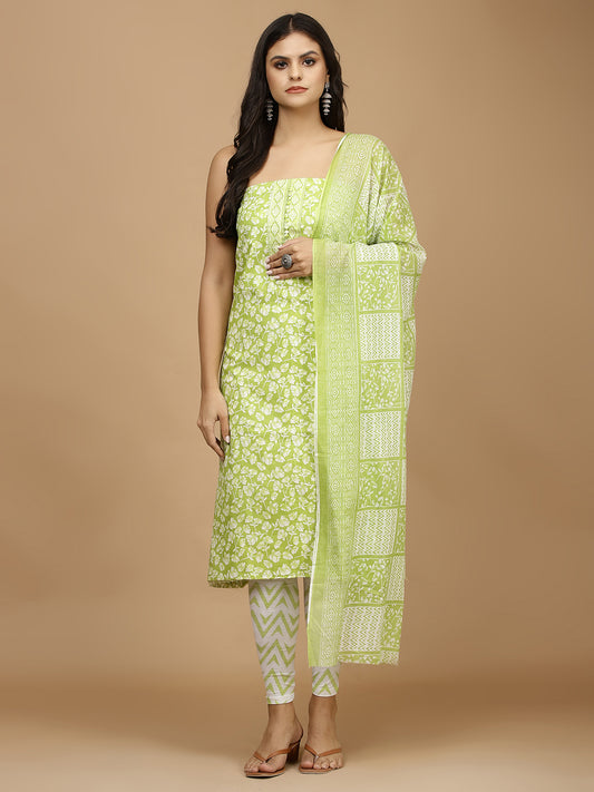 Neck Patti Cotton Unstitched Suit With Dupatta