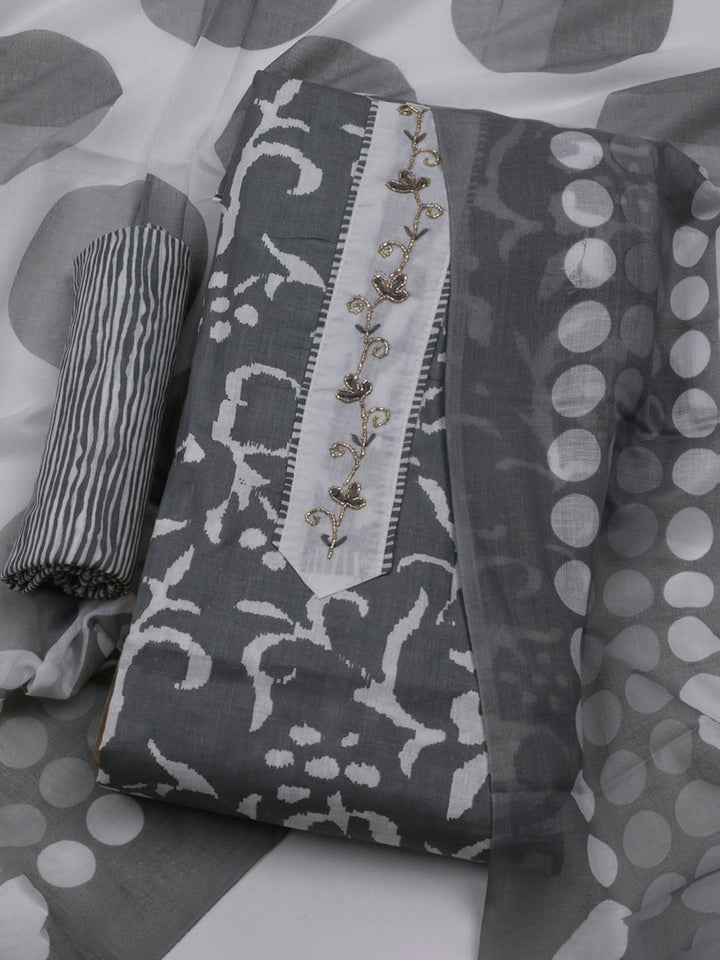Printed Cotton Blend Unstitched Suit With Dupatta