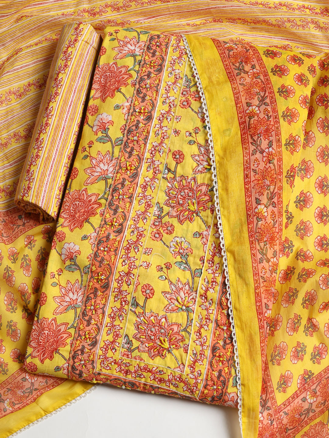 Printed Cotton Blend Unstitched Suit With Dupatta