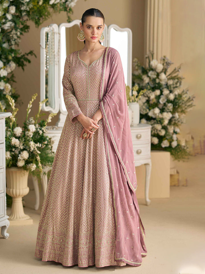 Embroidered Georgette Gown With Dupatta