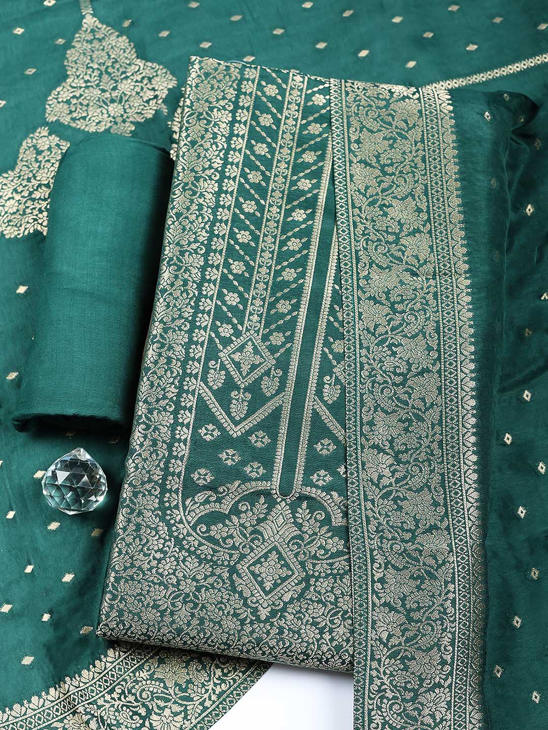 Woven Design Chanderi Unstitched Suit With Pant &amp; Dupatta