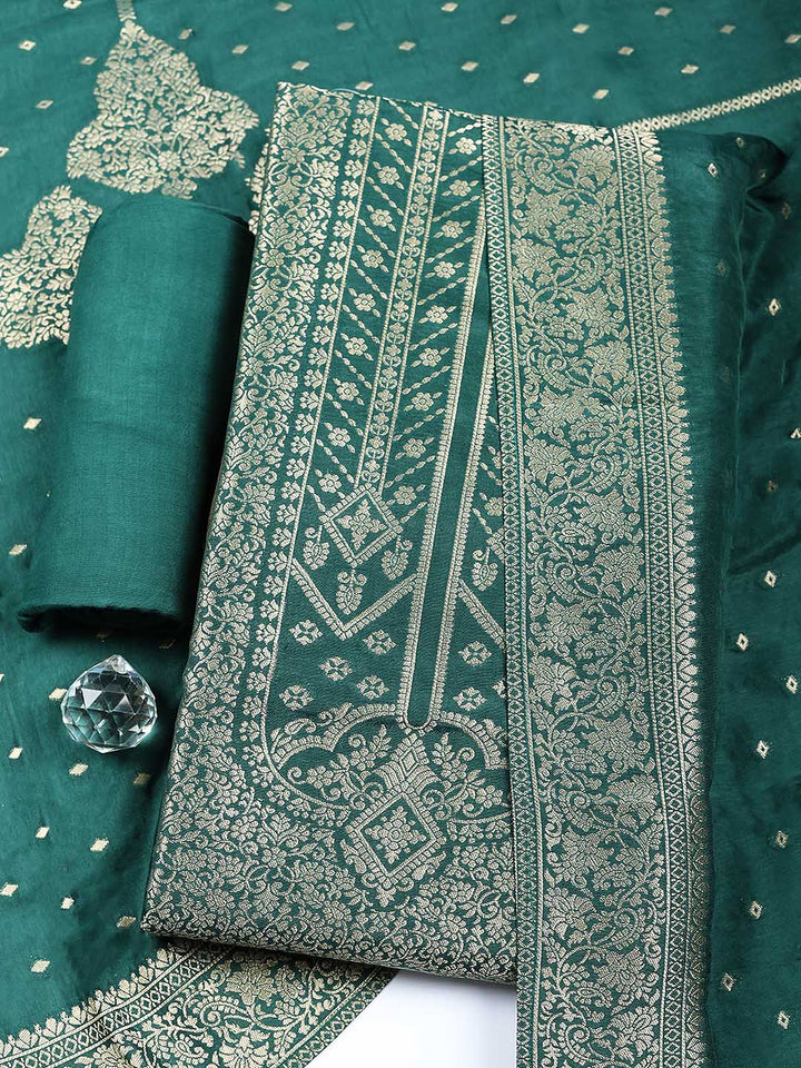 Woven Design Chanderi Unstitched Suit With Pant &amp; Dupatta