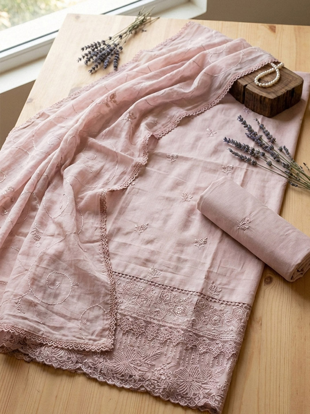 Printed Cotton Blend Unstitched Suit With Pant &amp; Dupatta