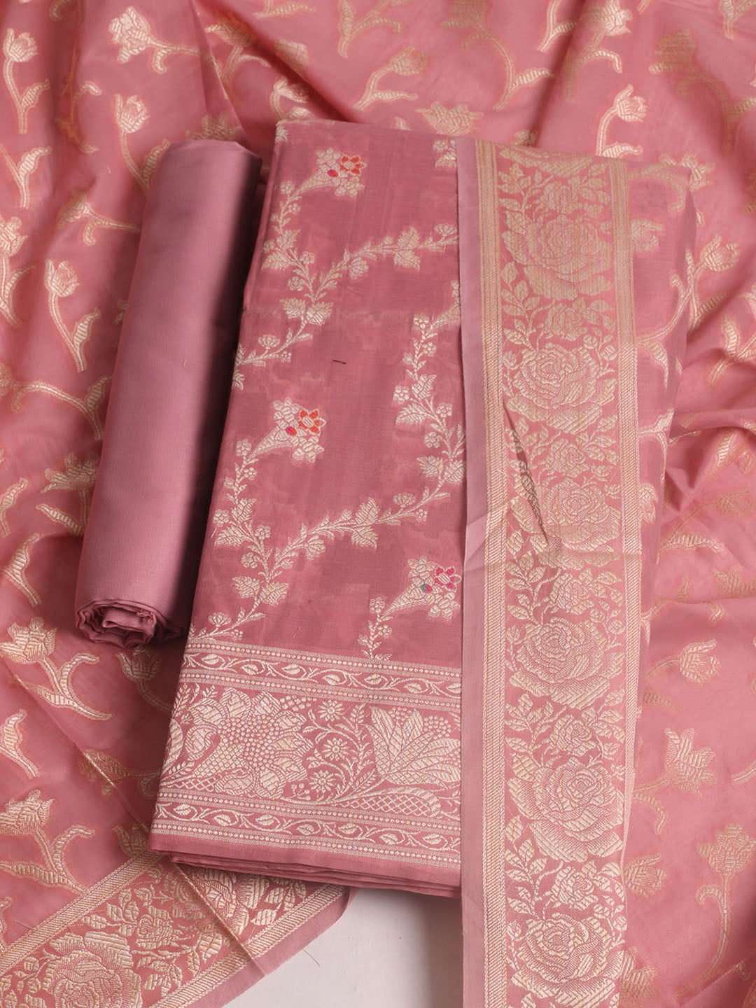 Woven Design Chanderi Unstitched Suit With Pant &amp; Dupatta