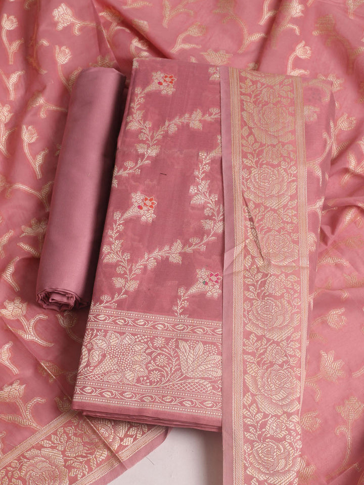 Woven Design Chanderi Unstitched Suit With Pant &amp; Dupatta