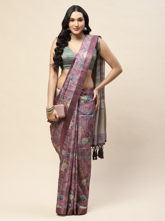 Digital Floral Printed Tussar Saree