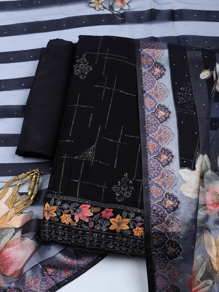 Woven Design Georgette Unstitched Suit With Pant &amp; Dupatta