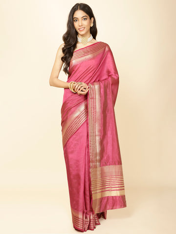 Plain Zari Border Woven Handloom Saree