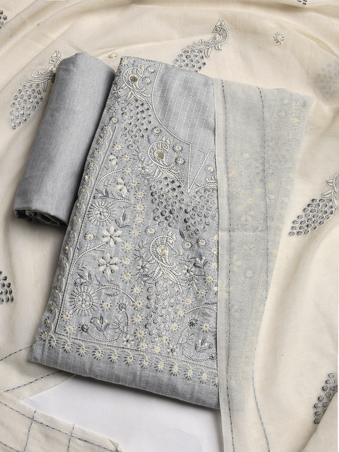 Embroidered Cotton Blend Unstitched Suit With Dupatta