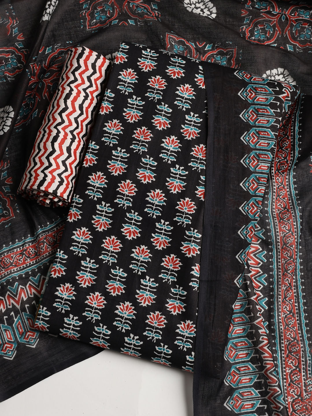 Printed Cotton Blend Unstitched Suit With Dupatta