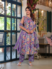 Printed Cotton Blend Kurta With Pants & Dupatta