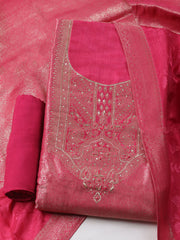 Embroidered Chanderi Unstitched Kurta With Pant & Dupatta