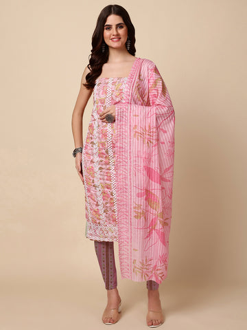 Embroidered Printed Cotton Unstitched Suit Dupatta