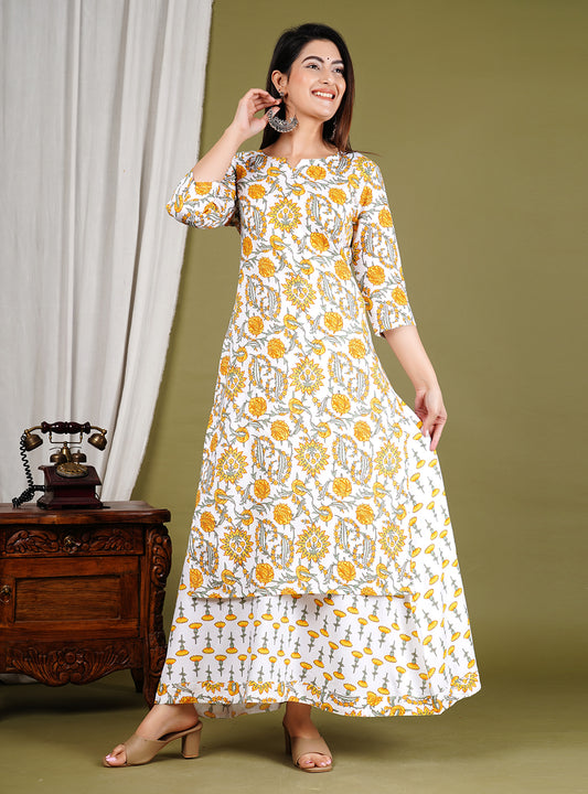 Printed Cotton Blend Kurti With Skirt