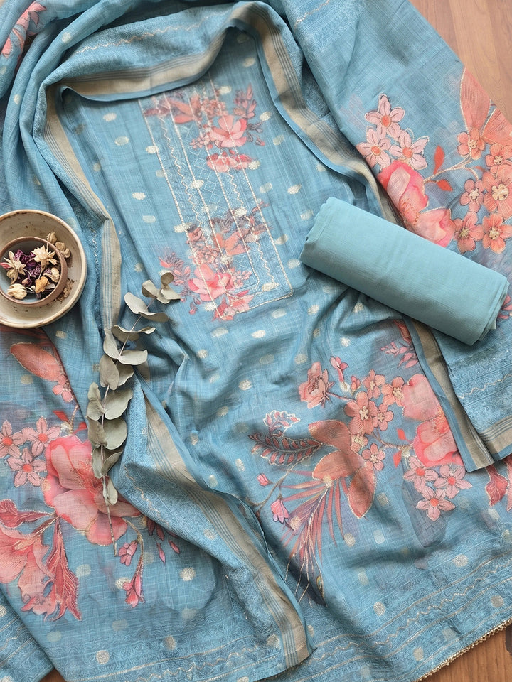 Printed Tissue Unstitched Suit With Pant &amp; Dupatta
