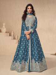 Embroidered Chinon Silk Gown With Plazzo & Dupatta
