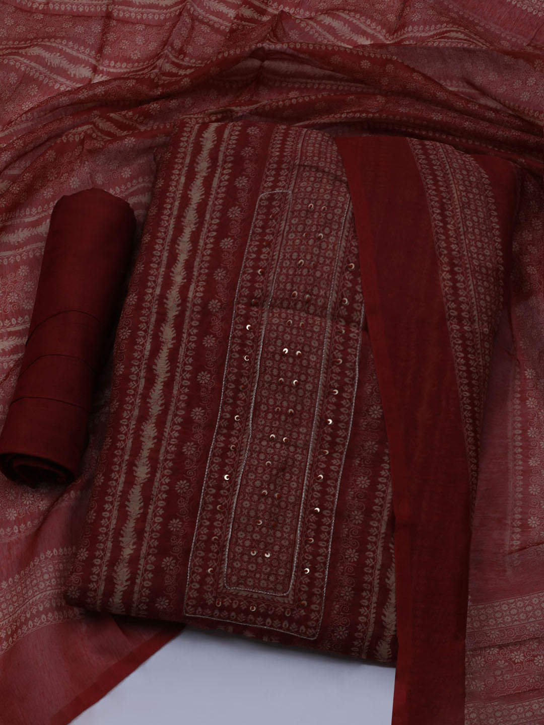 Printed Chanderi Unstitched Suit With Dupatta