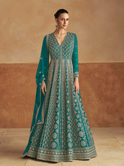 Embroidered Chinon A Line Gown With Dupatta