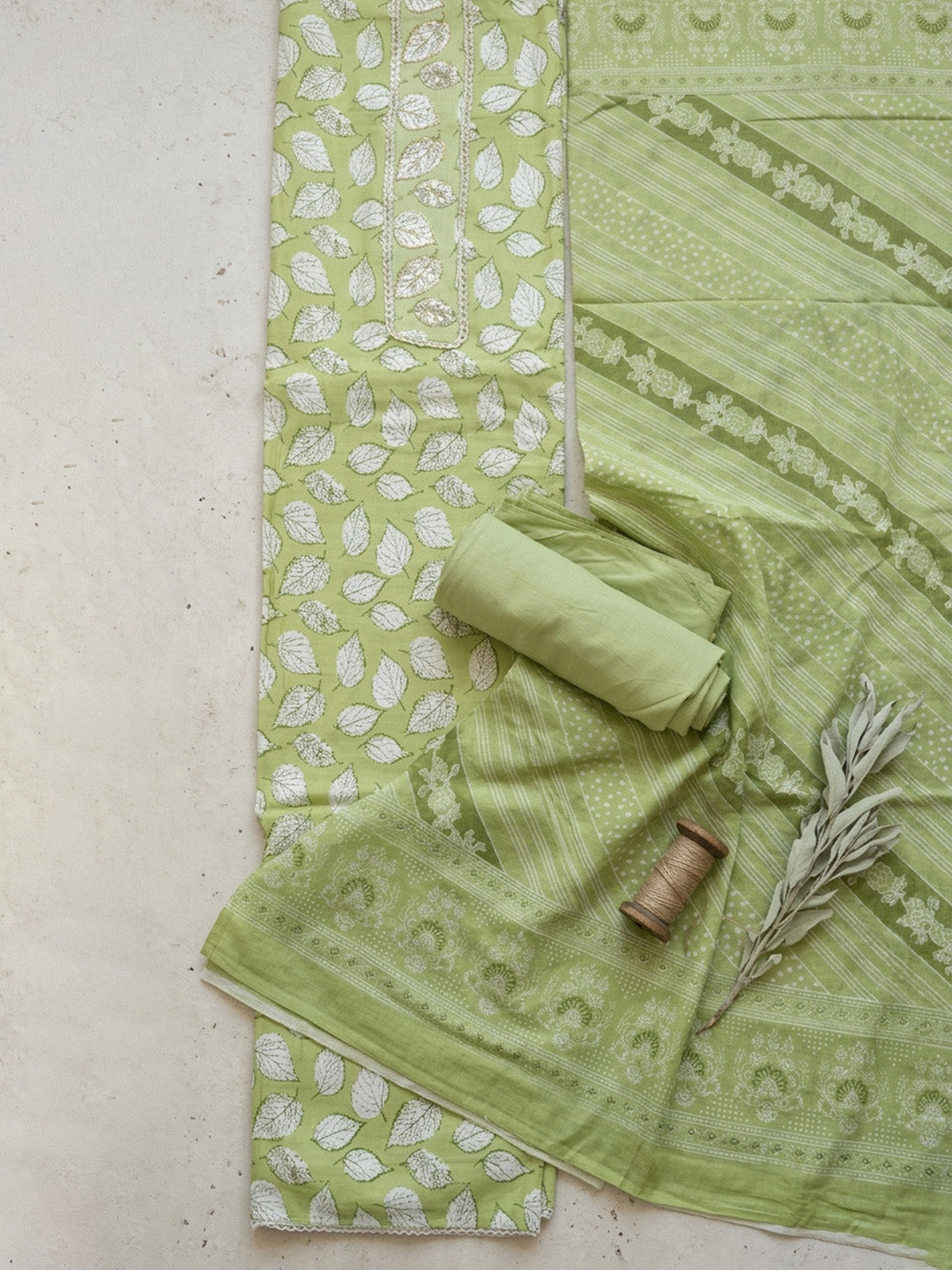 Printed Cotton Blend Unstitched Suit With Pant &amp; Dupatta