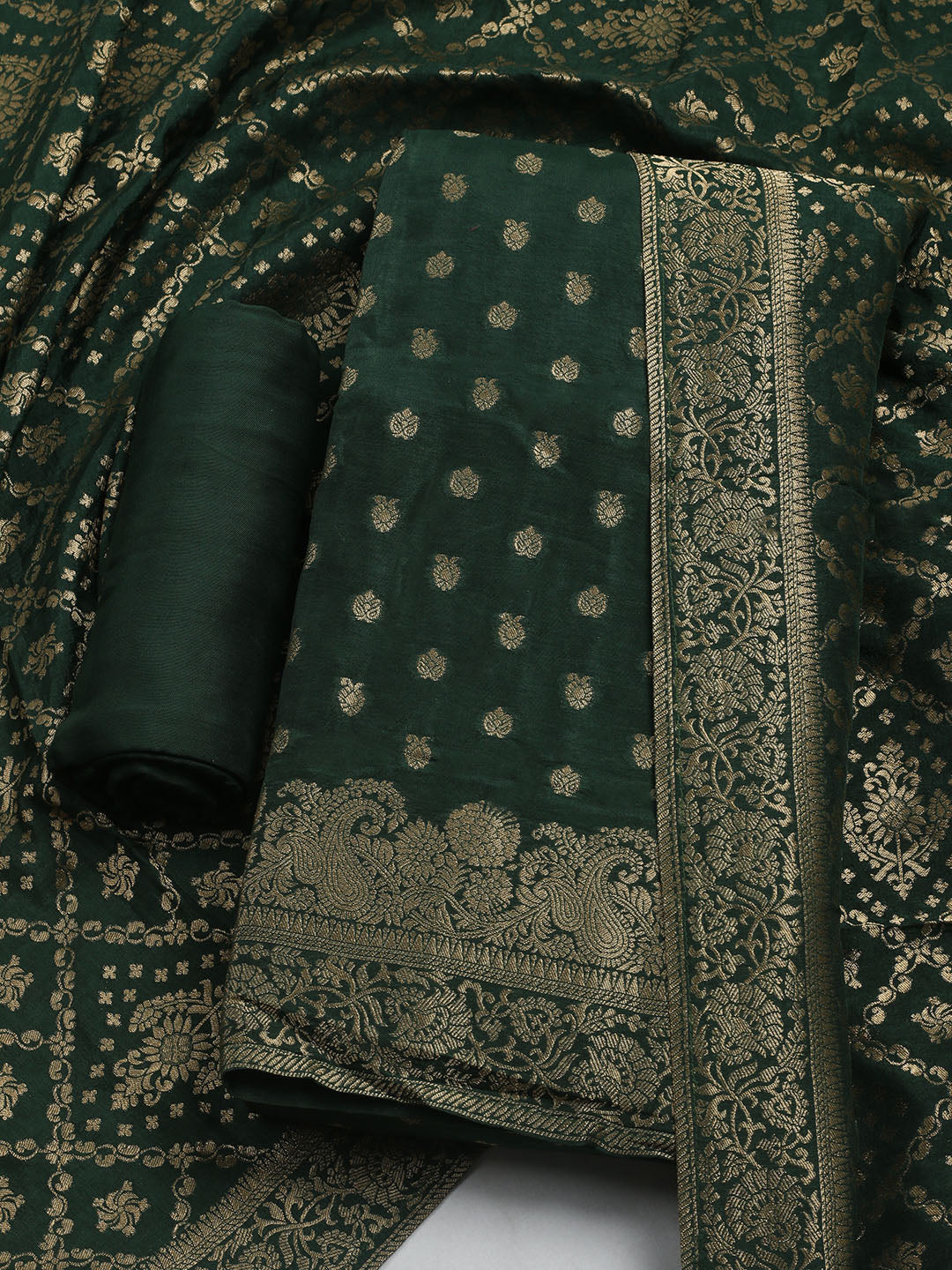 Woven Design Chanderi Unstitched Suit With Dupatta