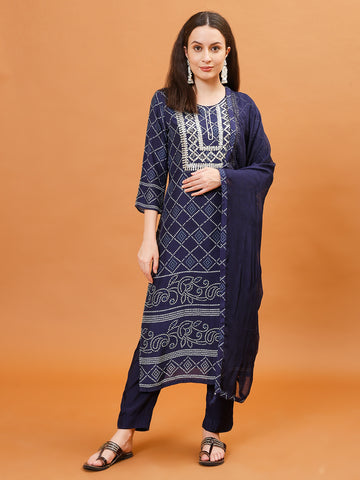 Gota Work Cotton Kurta With Pants & Dupatta