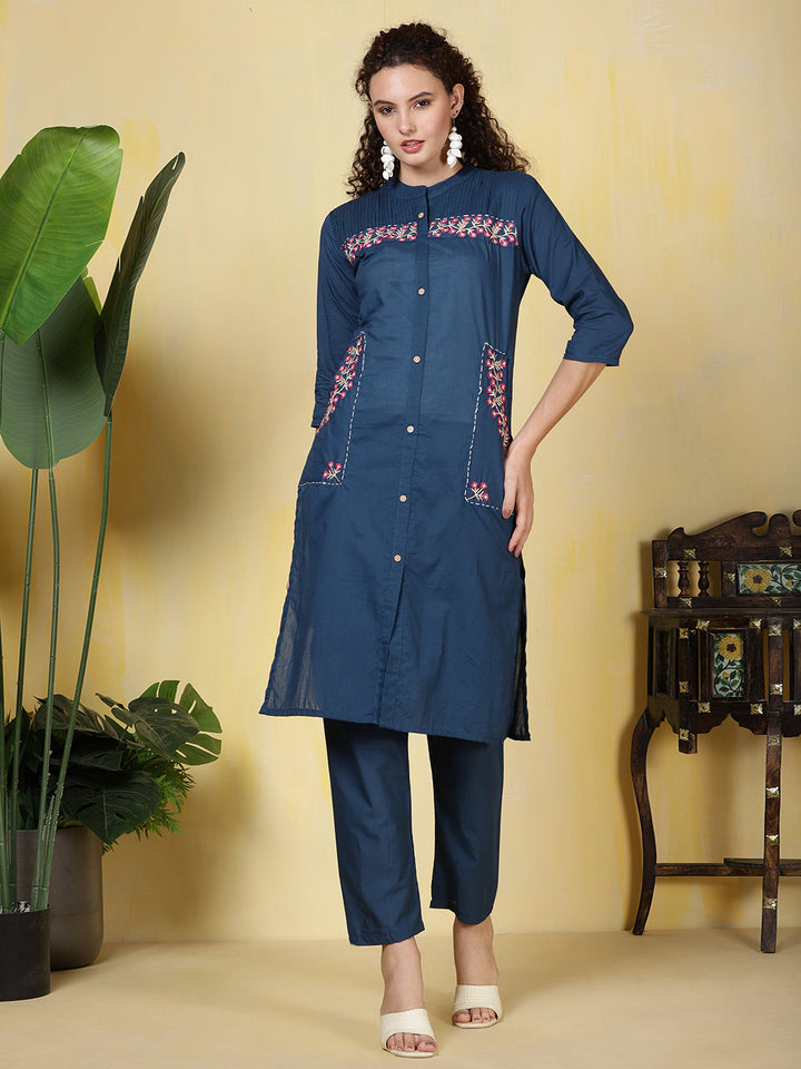 Printed Cotton Blend Kurta With Pants