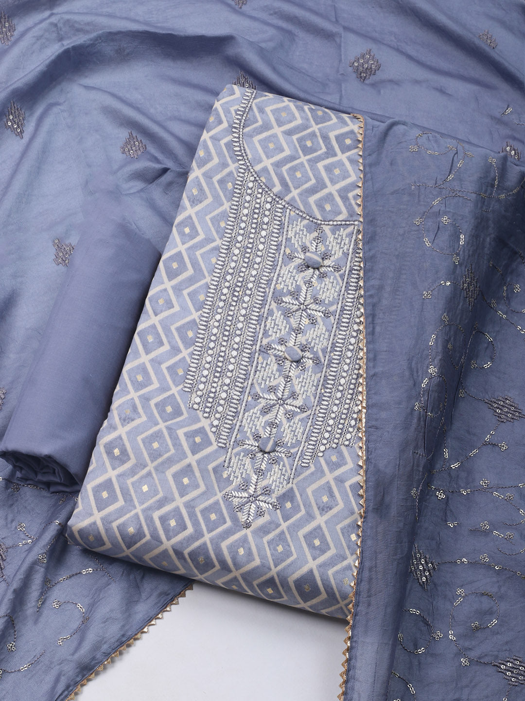 Printed Cotton Blend Unstitched Suit With Dupatta
