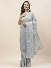 Resham Jaal Embroidery Organza Saree