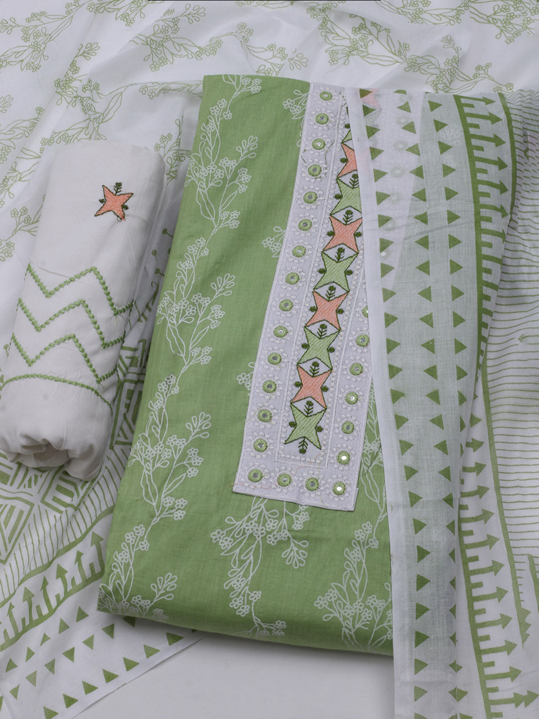 Printed Cotton Blend Unstitched Suit With Dupatta
