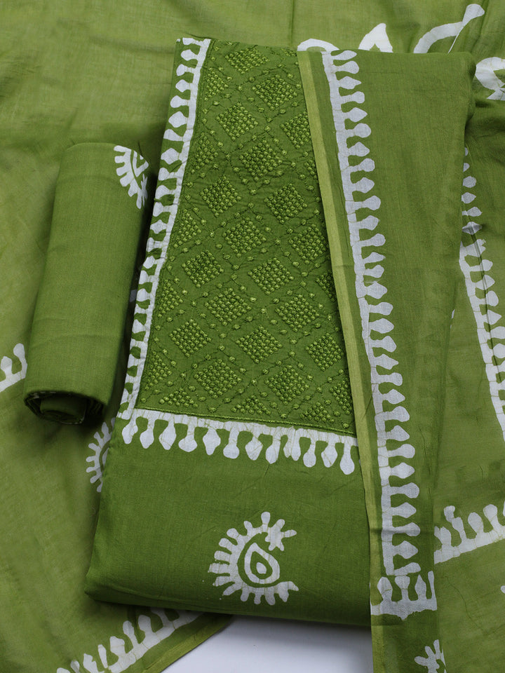 Printed Cotton Blend Unstitched Kurta With Pant &amp; Dupatta