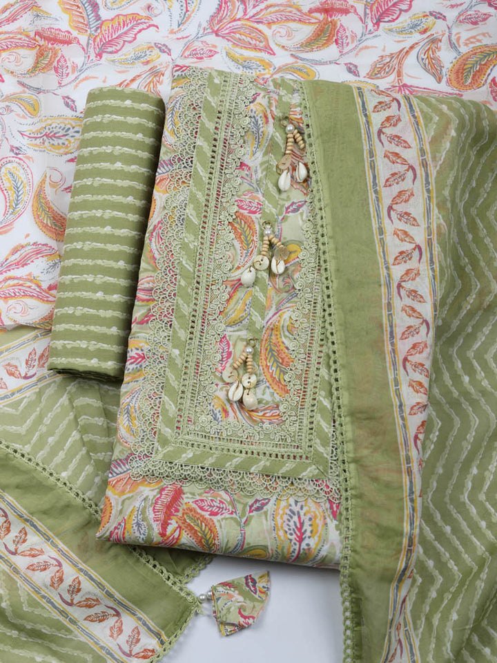 Embroidered Cotton Blend Unstitched Suit With Pant &amp; Dupatta